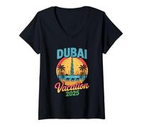 Womens Dubai Travel Adventure Family Trip Camels Palm V-Neck T-Shirt