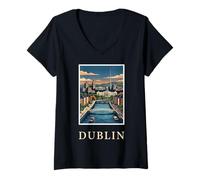 Women's Dublin Ireland River Liffey Vintage Travel Celtic Artwork V-Neck T-Shirt