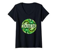 Women's Dublin Stained Glass Design V-Neck T-Shirt