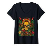 Women's Dubplate Skull Drum and Bass DnB Sound System Raving V-Neck T-Shirt