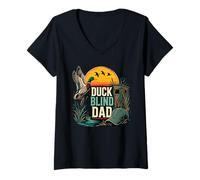 Women's Duck Blind Dad Hunting Sunset V-Neck T-Shirt