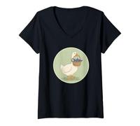 Women's Duck Blueberry Basket Cottagecore Farm Animal Spring V-Neck T-Shirt