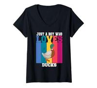 Womens Duck Cute Life Farming Funny Just A Boy Who Loves Ducks V-Neck T-Shirt