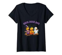 Womens Duck Duck Boo Cruise Ducks Witch Ghost Spiders n Pumpkin Fun V-Neck T-Shirt