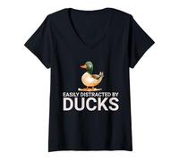 Womens Duck Easily Distracted by Ducks V-Neck T-Shirt