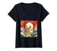 Women's Duck Eating Ramen Anime Duck Noodle Art Japanese Noodles V-Neck T-Shirt