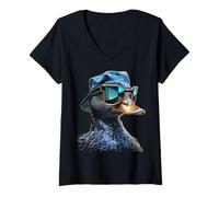 Womens Duck Fanatsy Pixel Animal Art Graphic Motif Duck V-Neck T-Shirt