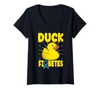 Women's Duck Fiabetes Funny Yellow Duck Diabetic Diabetes Awareness V-Neck T-Shirt