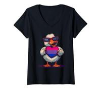 Women's Duck Heart LGBTQ Bisexual Pride Bisexuality Bisexual Flag V-Neck T-Shirt