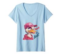 Women's Duck The Heck Funny Sarcastic Cartoon Duck Design V-Neck T-Shirt
