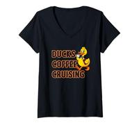 Women's Ducks Coffee Cruising Passport Rubber Duck Travel Fun V-Neck T-Shirt