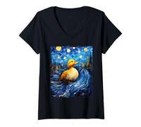 Women's Ducks Van Gogh Starry Night Duck V-Neck T-Shirt