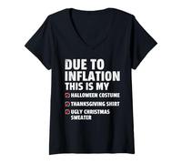 Womens Due to Inflation This is My Halloween Thanksgiving Costume V-Neck T-Shirt