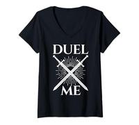 Women's Duel Me Sword Fighting European Medieval Knight V-Neck T-Shirt
