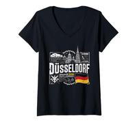 Womens Düsseldorf Germany Flag Urban Streetwear Graphic Design 90s V-Neck T-Shirt