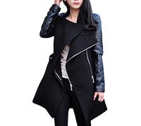 Womens Duffle Coats Winter Warm Women's Zipper Leather Patchwork Long Jacket Coat Plus Size Ladies Casual Solid Colour Jackets Outerwear