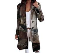 Womens Duffle Coats Women's Autumn Winter Vintage Print Long Woolen Coat Windbreaker Coat Ladies Casual Solid Colour Jackets Outerwear