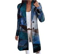 Womens Duffle Coats Women's Autumn Winter Vintage Print Long Woolen Coat Windbreaker Coat Ladies Casual Solid Colour Jackets Outerwear