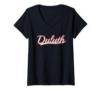 Women's Duluth Minnesota Lake Superior Vintage Varsity Distressed V-Neck T-Shirt