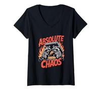 Womens Dumpster Fire Raccoon Fighting Over Pizza V-Neck T-Shirt