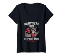 Womens Dumpster Fire Response Team Funny Sarcastic Raccoon V-Neck T-Shirt