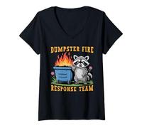 Womens Dumpster Fire Response Team Office Funny Raccoon Humor Meme V-Neck T-Shirt
