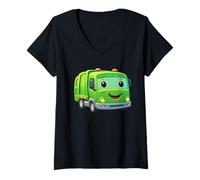 Women's Dumpy The Garbage Truck Smiling Character Design for Kids V-Neck T-Shirt