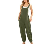 Womens Dungarees 2024 Summer Casual Loose Bib Overalls with Pockets Ladies Button Straps Tapered Leg Romper Pants Sleeveless Comfy Plain Dungarees for Going Out