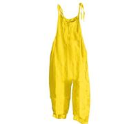 Womens Dungarees Casual Boho Sleeveless Jumpsuits Summer Overalls Loose Skull Solid Color Wide Leg Plain Rompers Long Playsuit with Pocket Baggy Holiday Beach Outfits UK Size 8-22 Yellow Small