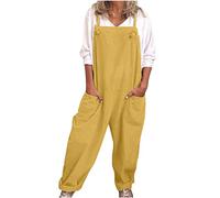 Women's Dungarees Plus Size Soft Cotton Linen Overalls Vintage Solid Adjustable Strap Sleeveless Jumpsuit Casual Baggy Wide Leg Suspender Rompers Oversized Long Pants Onesies