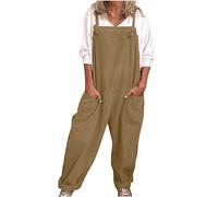 Women's Dungarees Plus Size Soft Cotton Linen Overalls Vintage Solid Adjustable Strap Sleeveless Jumpsuit Casual Baggy Wide Leg Suspender Rompers Oversized Long Pants Onesies