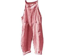 Women's Dungarees Summer Jumpsuit - Baggy Oversize Trouser Suit Sleeveless Striped Playsuit Casual Loose Jumpsuit Spring One Piece with Pockets Sporty Bib Shorts Spaghetti Straps Long Trousers, red,