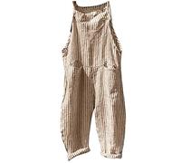 Women's Dungarees Summer Jumpsuit - Baggy Oversize Trouser Suit Sleeveless Striped Playsuit Casual Loose Jumpsuit Spring One Piece with Pockets Sporty Bib Shorts Spaghetti Straps Long Trousers,