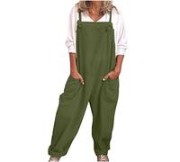 Women's Dungarees Uk Plus Size Cotton Linen Bib Overalls Loose Casusl Sleeveless Adjustable Strap Long Jumpsuit Solid Baggy Wide Leg Suspender Rompers Oversized Dungarees with Pockets