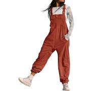 Women's Dungarees Wide Leg Jumpsuit Adjustable Straps Pants Zip Pocket Dungarees Loose Fit Baggy Painting Overalls for Women Long Playsuit Trousers Red M