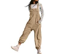 Women's Dungarees Wide Leg Jumpsuit Dungarees Long Pants Loose Baggy Painting Overalls for Women Trousers Khaki S