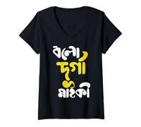 Womens Durga Puja Hindu Festival Pujo Celebration Bengali Festival V-Neck T-Shirt