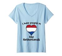 Womens Dutch Flag Heart I Have People in The Netherlands V-Neck T-Shirt