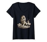 Women's Dutch Lion Windmill Vintage Etching Style Netherlands Pride V-Neck T-Shirt