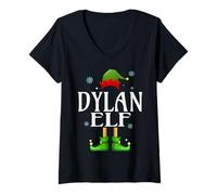 Womens Dylan Elf Xmas Funny Men's Family Matching Christmas Dylan V-Neck T-Shirt