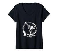 Women's Dynamic Muay Thai Fighter in Action - Bold & Energetic V-Neck T-Shirt