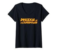 Womens Dyslexia is My Superpower Dyslexia Awareness Month V-Neck T-Shirt