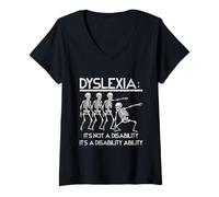 Womens Dyslexia It's Not A Disability Dyslexia Awareness Skeleton V-Neck T-Shirt