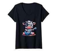 Womens E-Guitar Cow Adorable Musical Journey V-Neck T-Shirt