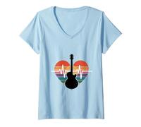 Womens E-Guitar Heartbeat Rainbow Vibes V-Neck T-Shirt