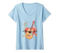 Womens E-Guitar Heartbeat Strum Your Passion V-Neck T-Shirt