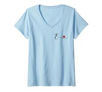 Women's E Initial Heart Monogram Gift, V-Neck T-Shirt