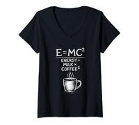 Women's E=MC Squared Science Coffee Lover Funny Formula Joke V-Neck T-Shirt