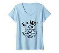 Women's E MC2 Energy Milk X Coffee Physics Humor Science Joke V-Neck T-Shirt