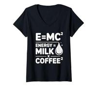Womens E=MC2 Funny Coffee Nerd Quote for Science Lover with Coffee V-Neck T-Shirt